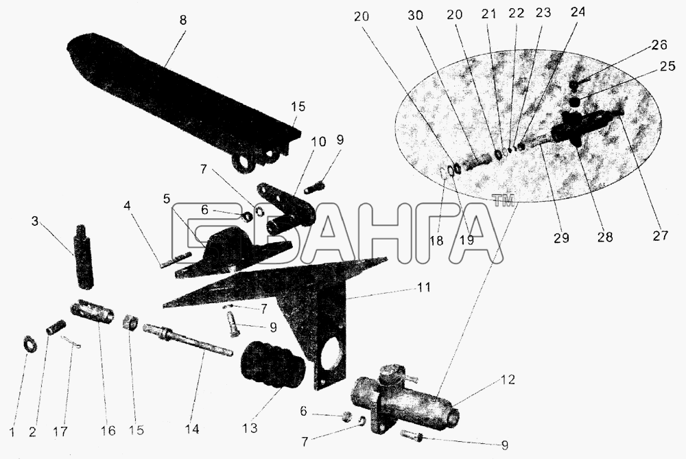 АМАЗ МАЗ-104С Схема Педаль управления сцеплением-156 banga.ua
